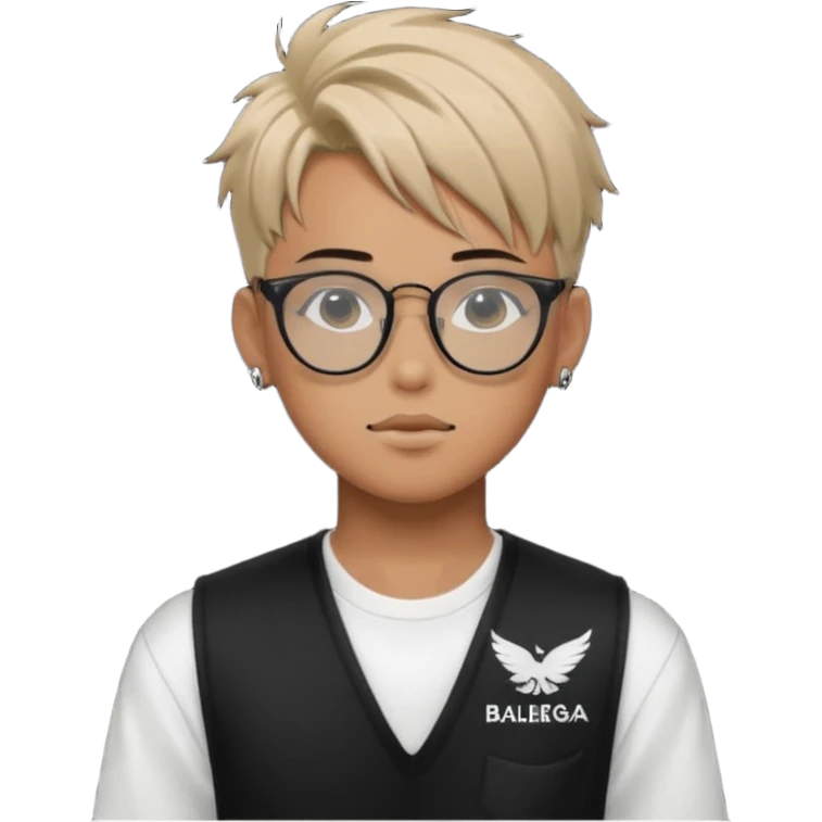 anime boy with tattoo in black screen balenciaga glasses emoji