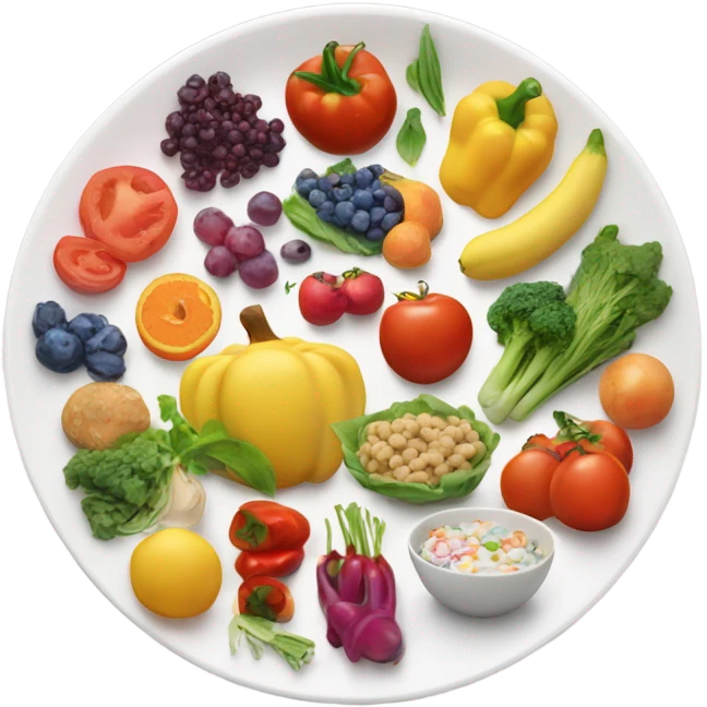 round white plate with healthy food emoji