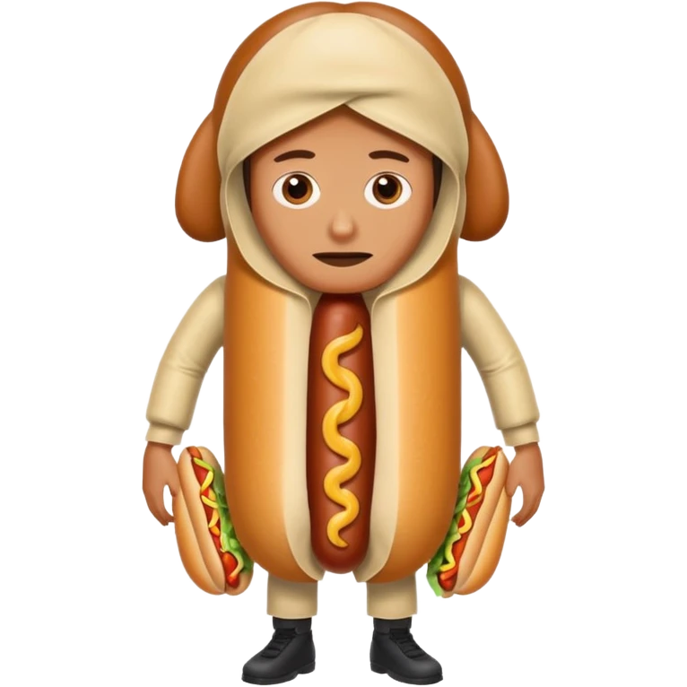 Person in hotdog costume saying “I don’t know” emoji
