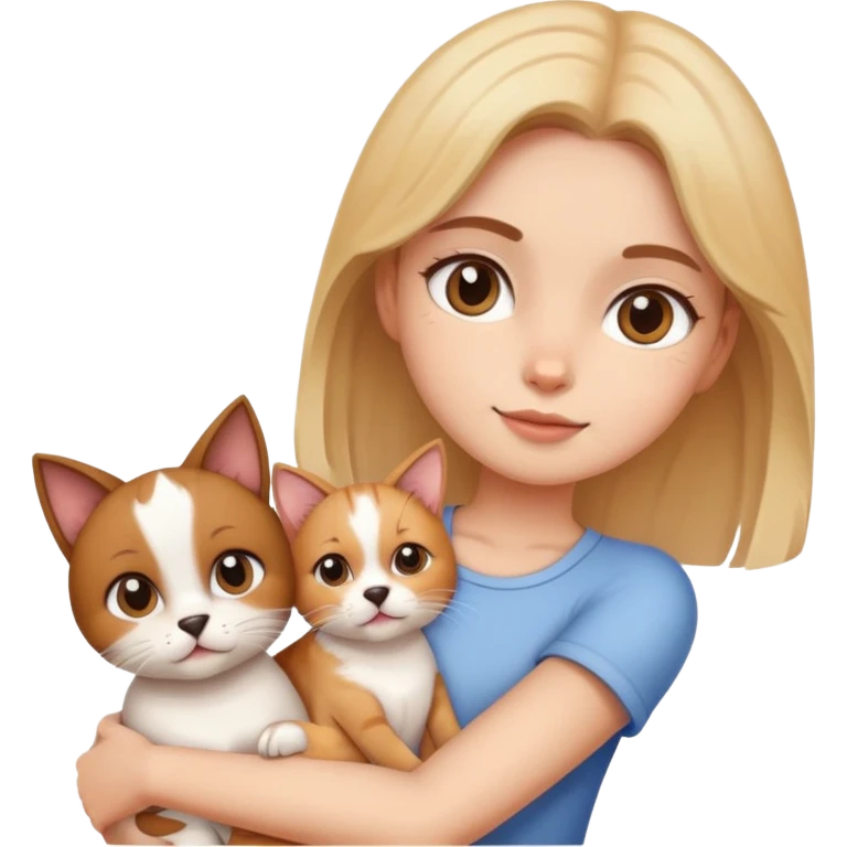 Girl holding a cat and a dog emoji
