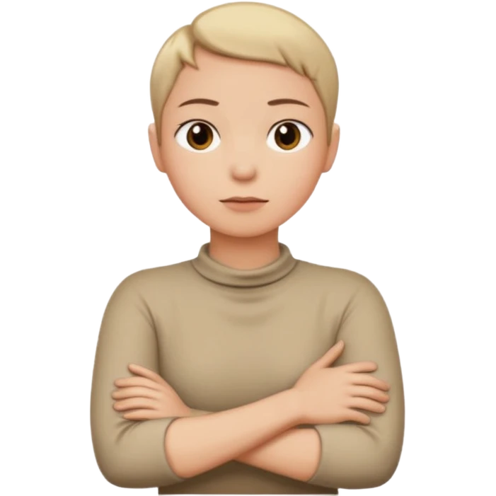 person with arms crossed holding their neck neutral expression emoji emoji