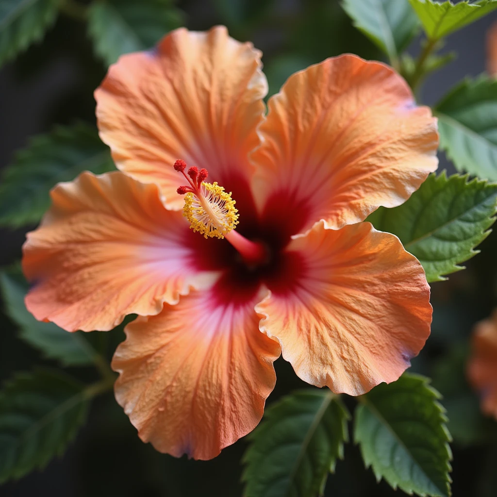 realistic orange and pink hibiscus flower, photorealistic style emoji