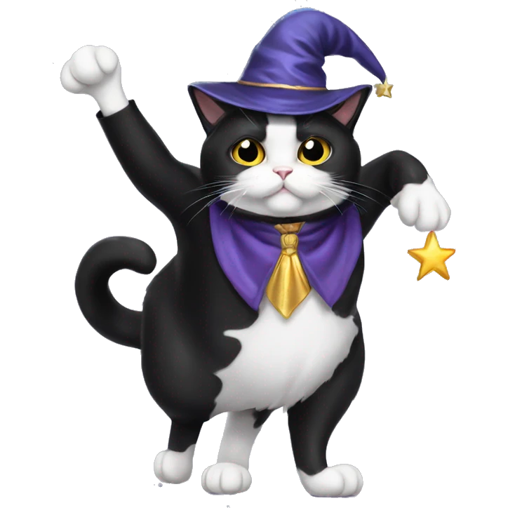 tuxedo cat on back legs as wizard emoji