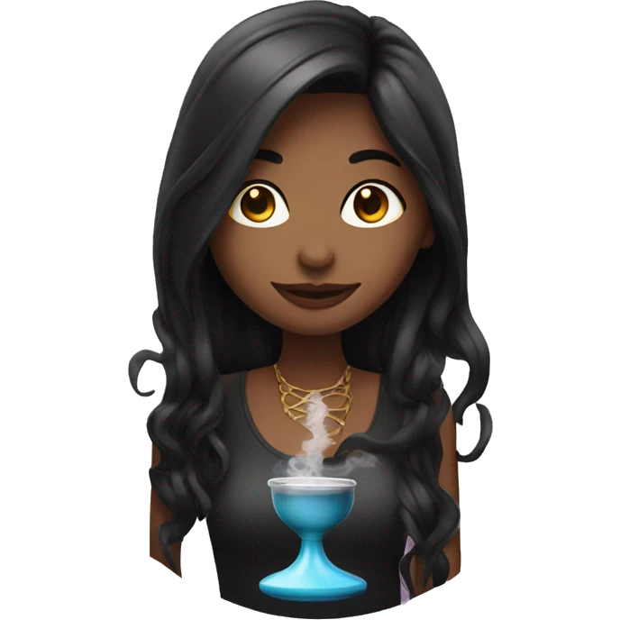 Girl with dark long hair using hookah  emoji
