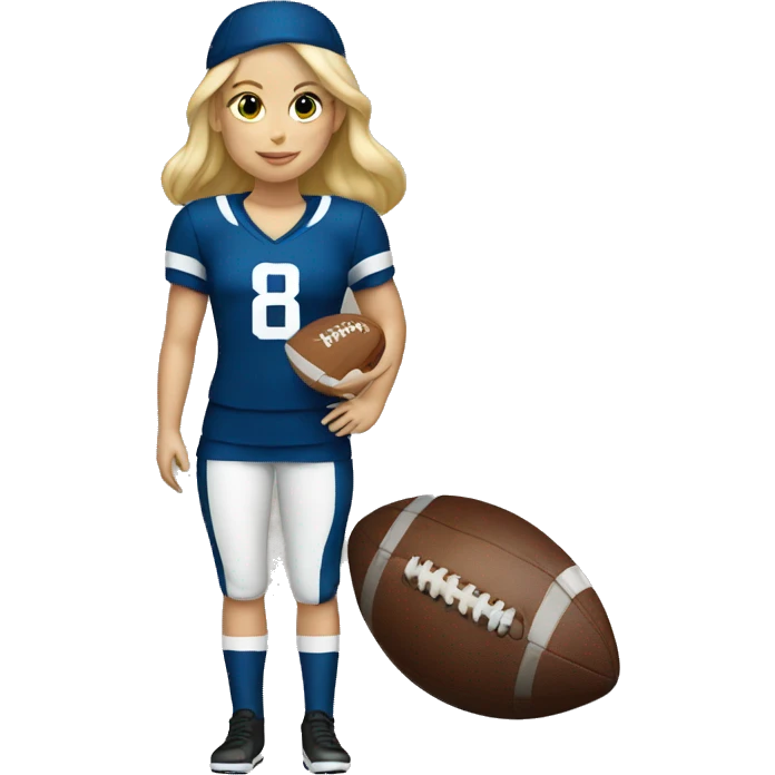 The blonde girl is dressed in a football uniform emoji