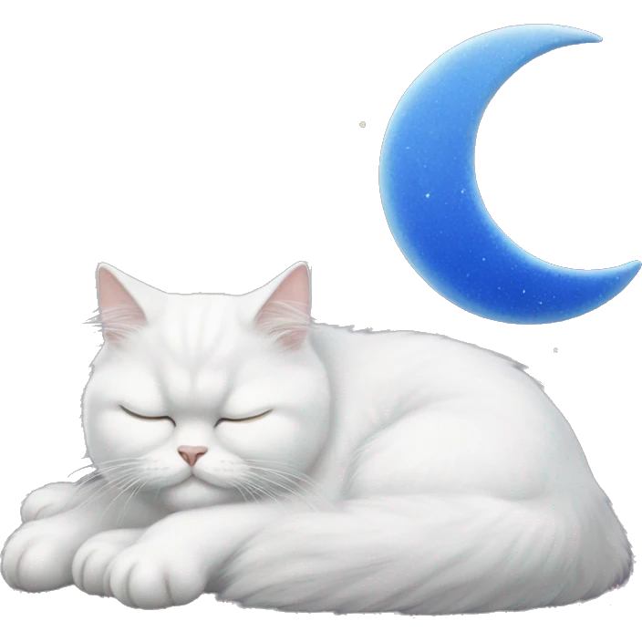 White Persian cat sleeping on blue crescent moon  emoji