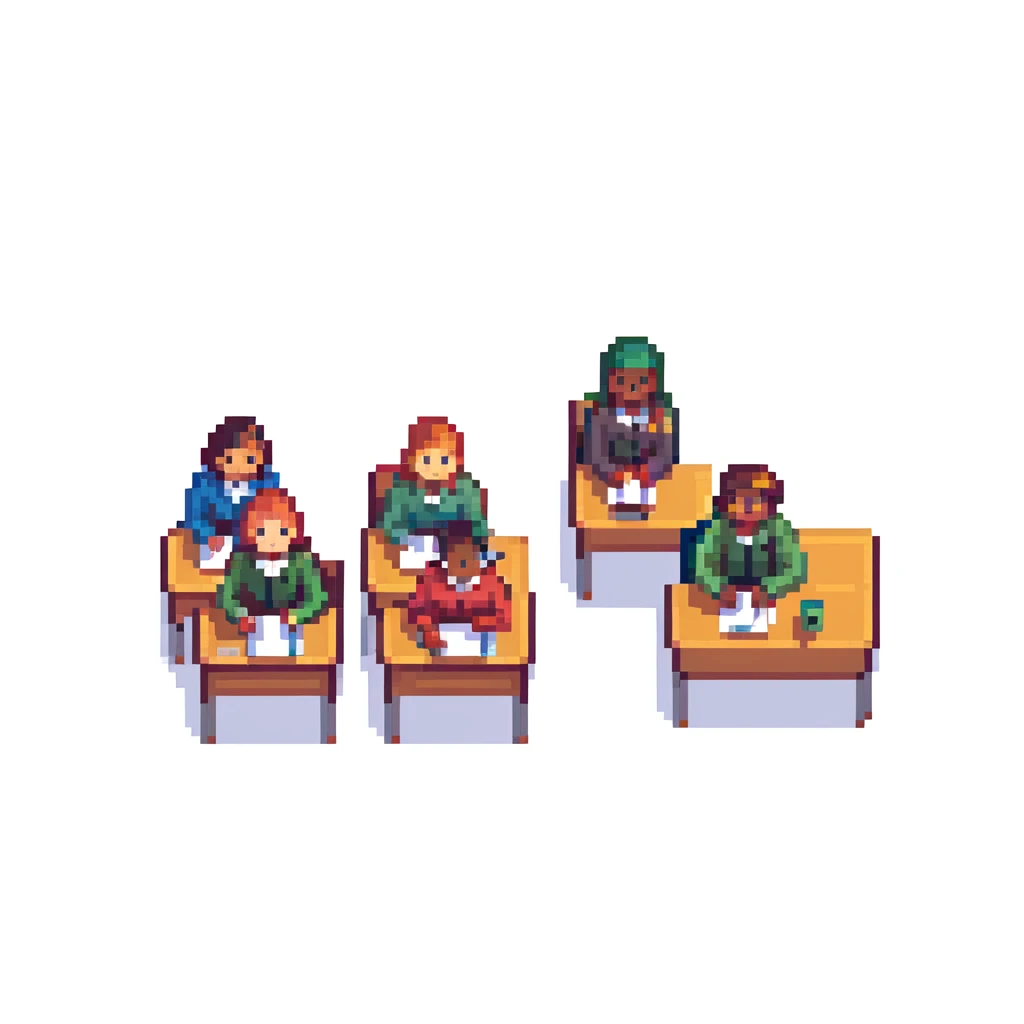 group of students sitting at desks emoji