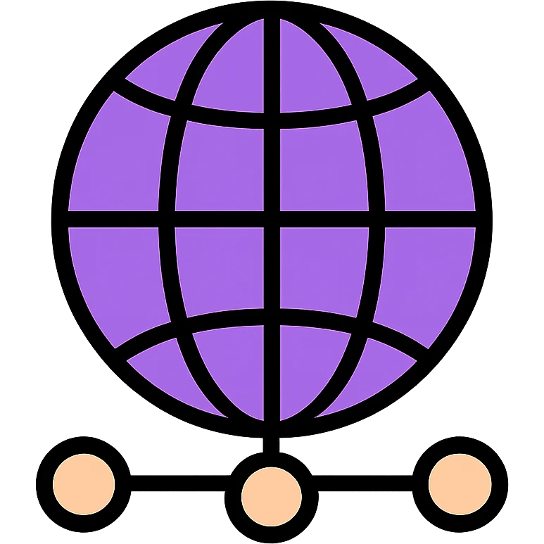 world globe with a connected network, purple and light pink colors emoji