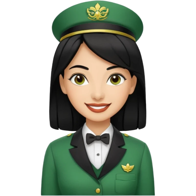 Lady hotel butler with green uniform black hair and just a lite bit brown skin and Arabic face emoji