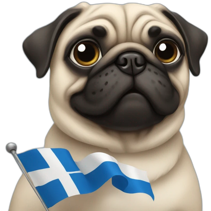 pug holding a big finland flag emoji