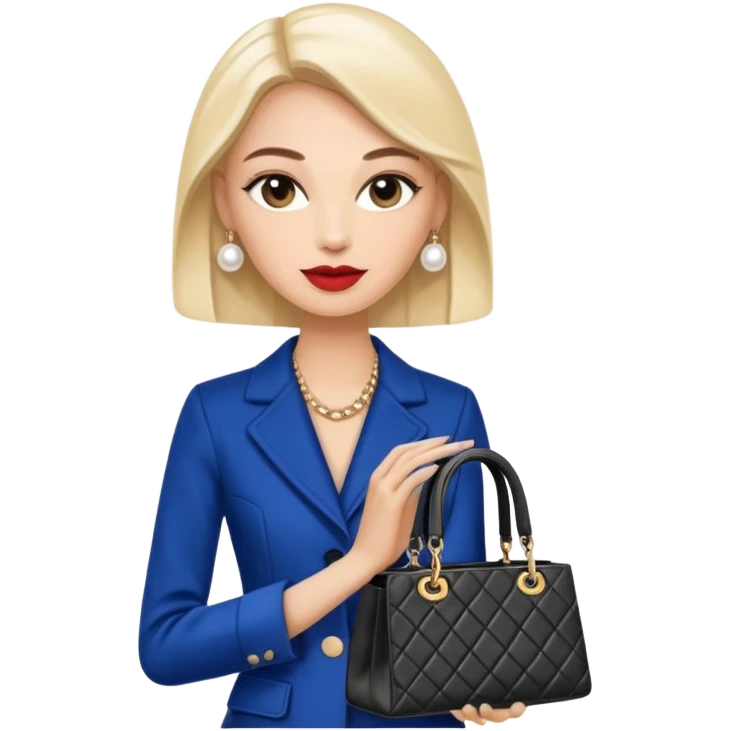 stylish woman with Chanel and Dior bags, iOS 18 emoji style, vibrant and friendly, no text emoji