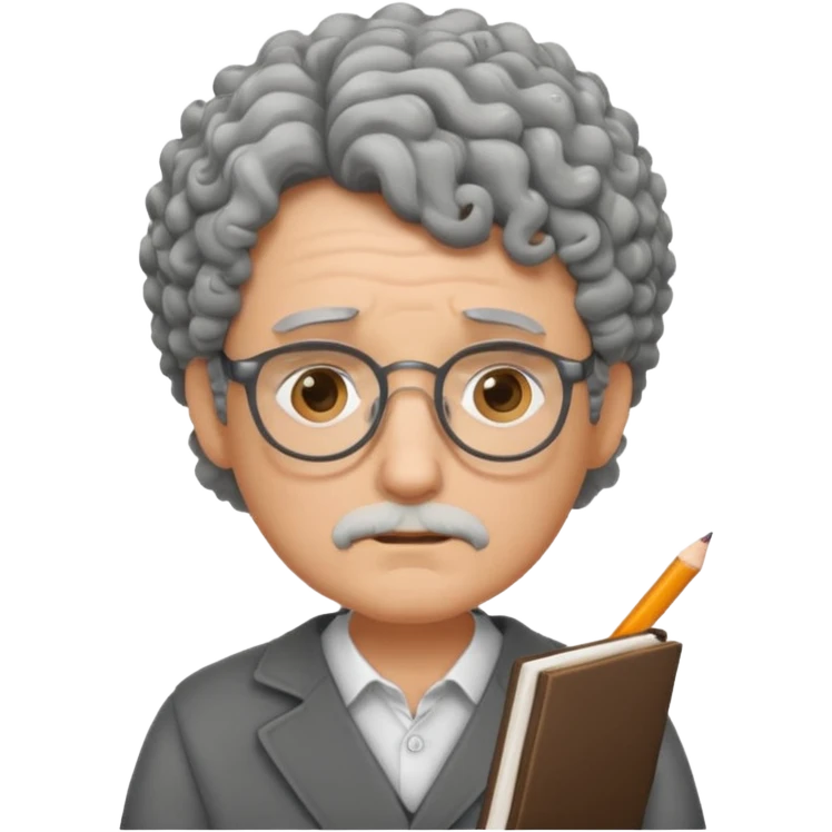 Sad male Writer with curly gray hair and glasses emoji