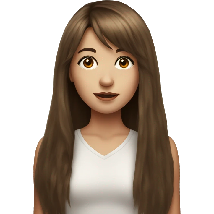 Realistic photograph girl with brown long hair and a fringe emoji
