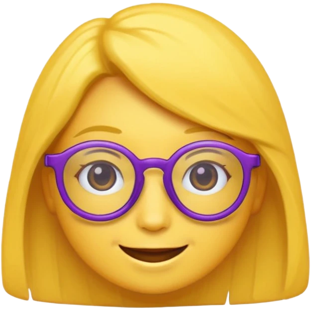 un emojis amarillo, con el cabello corto y lacio, con lentes violeta y una sonrisa emoji