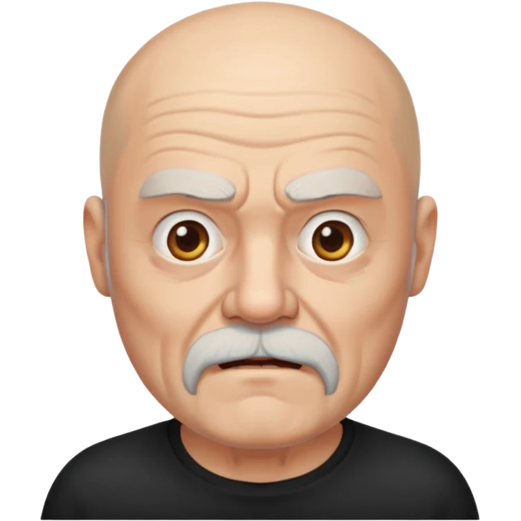 a portrait of aggressive elderly man, bald head, beard, wearing shirt emoji