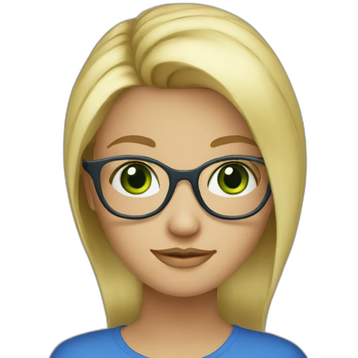 Create a green-eyed blonde girl with glasses and a blue top emoji