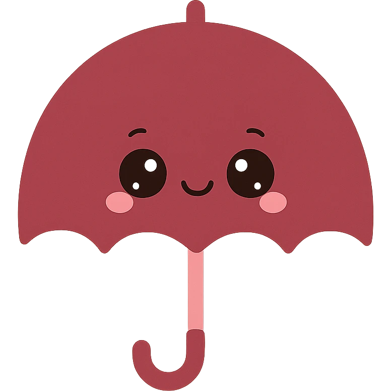 a kawaii umbrella with a face in burgundy color emoji