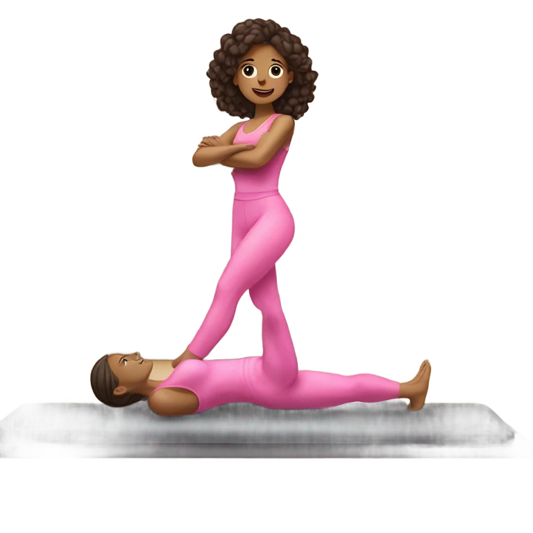 beautiful brunette girl pink clothes doing pilates emoji