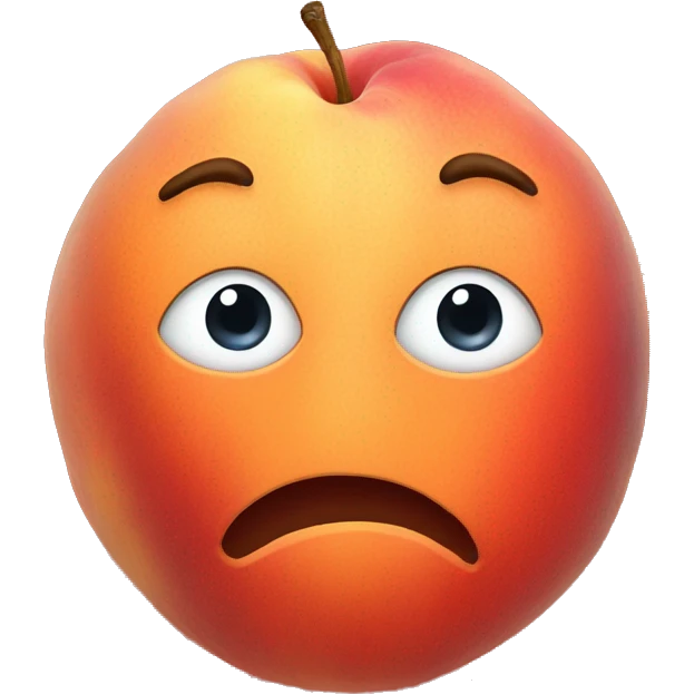 Man face between a giant peach emoji