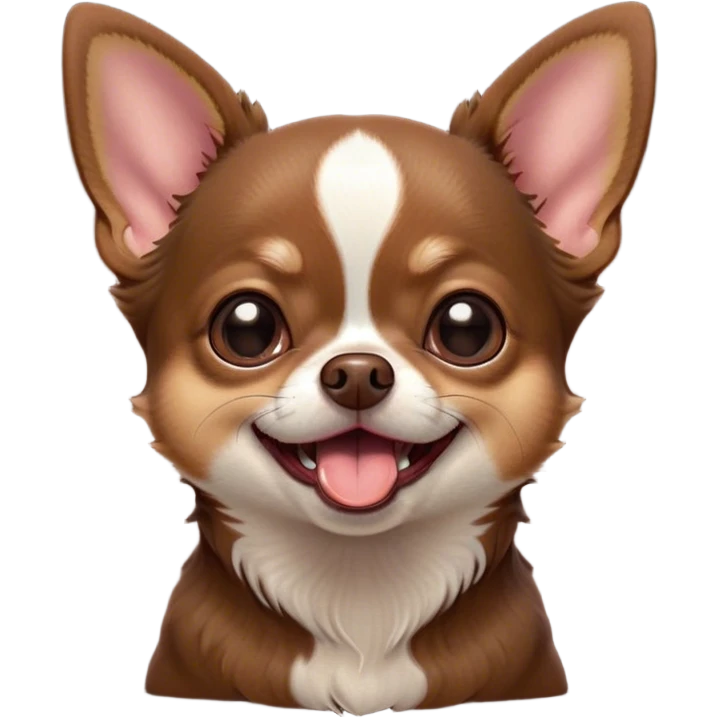 Cinematic Cute Yawning Chocolate Short Haired Chihuahua Portrait Emoji, Head tilted slightly with a dramatic, wide-open yawn, soft chocolate fur with a velvety texture, floppy ears slightly drooping, round dark eyes barely open in drowsy contentment, Simplified yet irresistibly adorable features, highly detailed, glowing with a soft, cozy glow, high shine, relaxed yet expressive, stylized with a touch of whimsy, bright and endearing, soft glowing outline, capturing the essence of a sleepy yet affectionate pup, so drowsy it feels like it could stretch right out of the screen and curl up for a nap! emoji