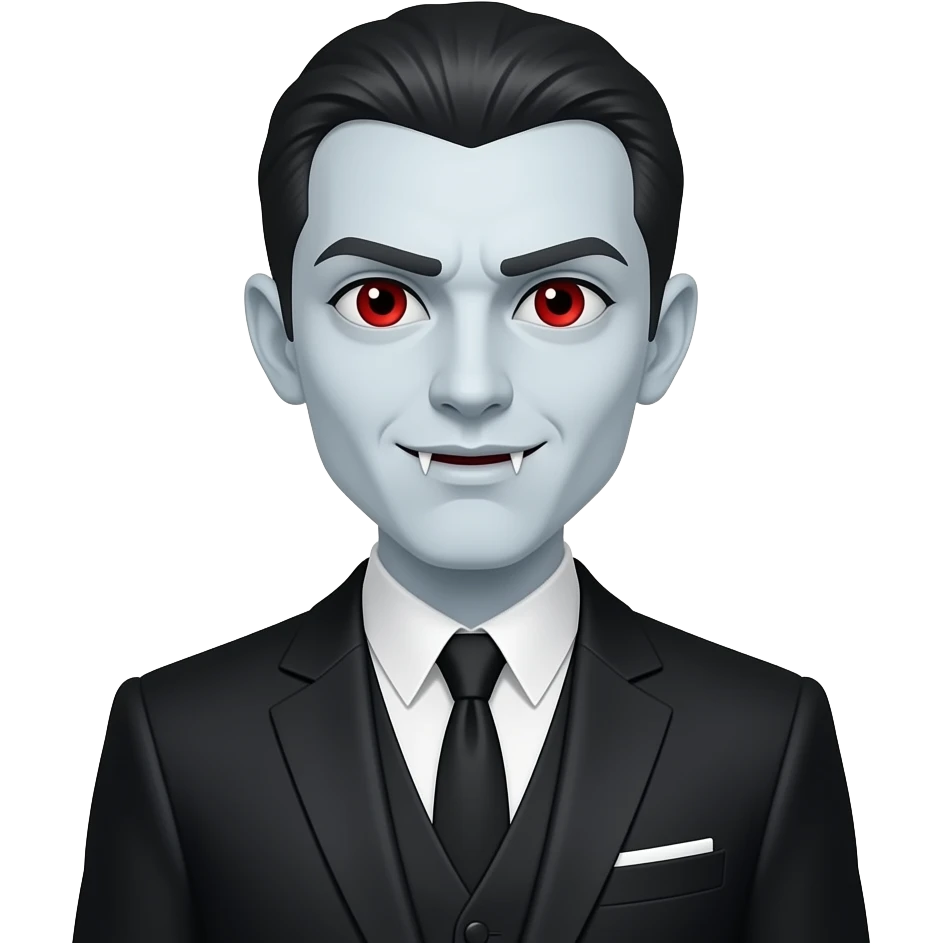 Young Dark gray vampire, red eyes, black suit. emoji