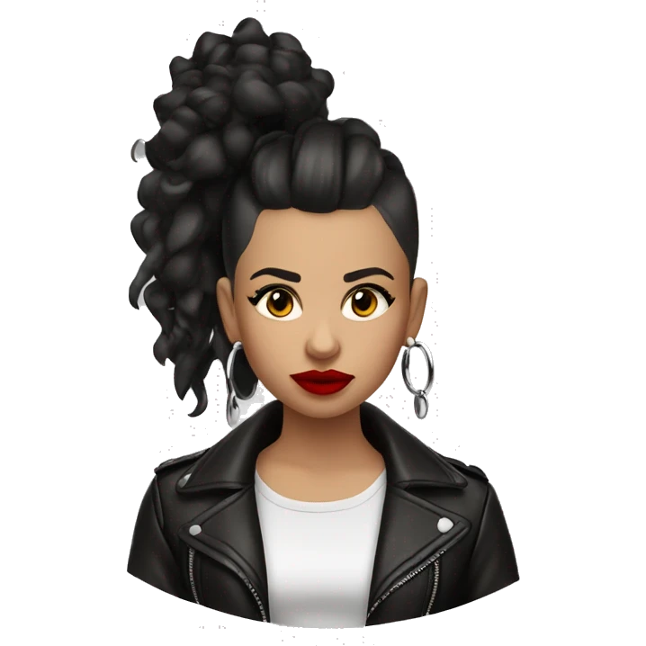 Hispanic girl Mohawk leather jacket hoop earrings red lipstick  emoji