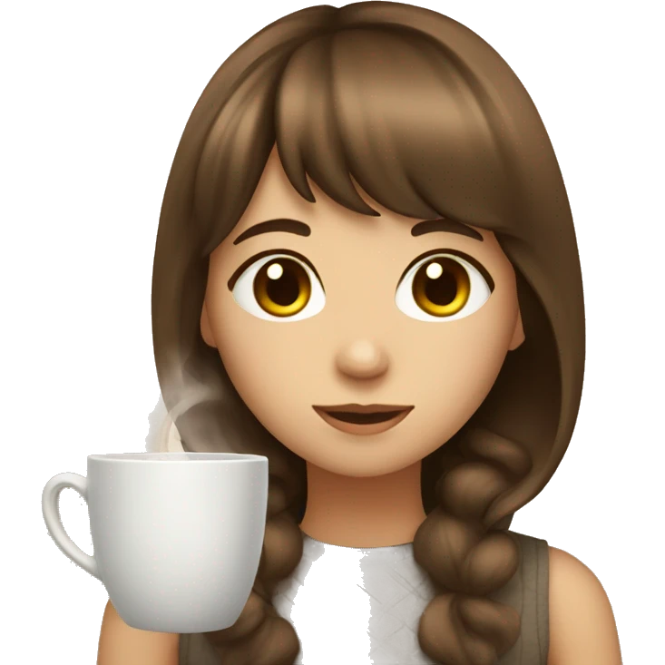 Girl with brown hair and bangs drinking tea emoji