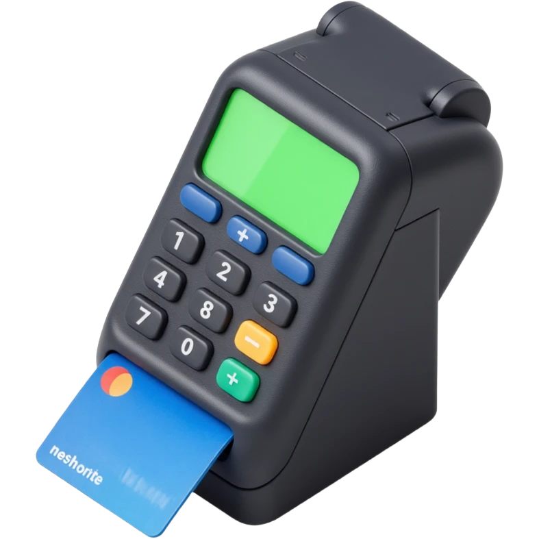 detailed payment terminal with a credit card inserted, skeuomorphism style emoji