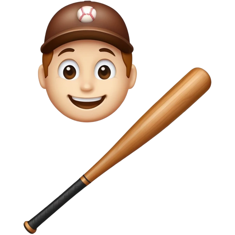 A wooden baseball bat with a cute smiling face emoji