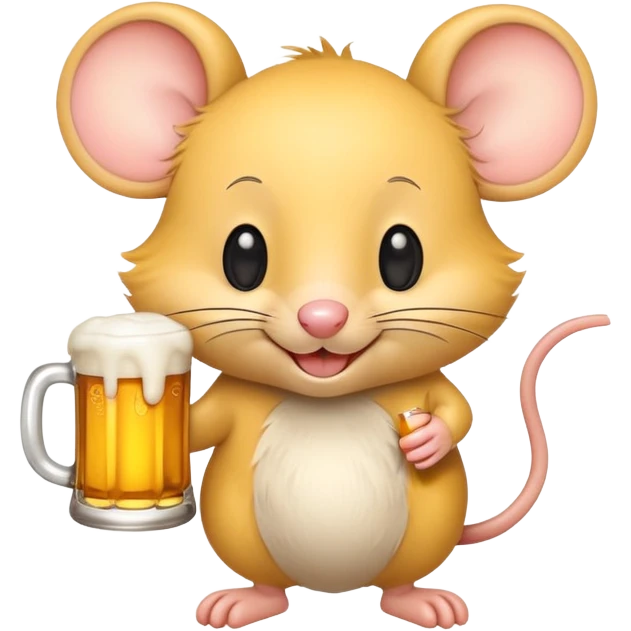 Cute cartoon mouse happily holding a beer mug emoji