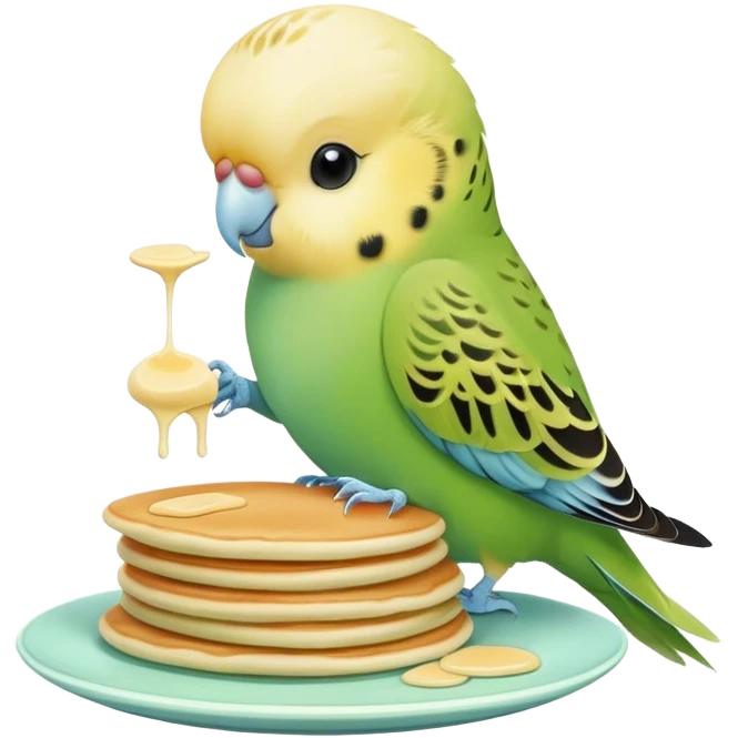 cute budgie eating flat pancakes emoji