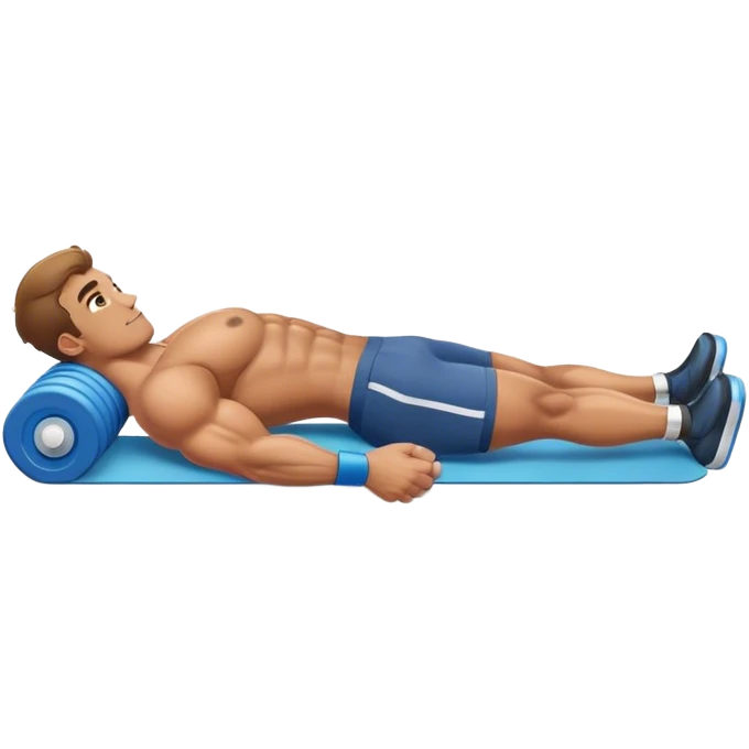 buff guy lying lats down on foam-roller emoji