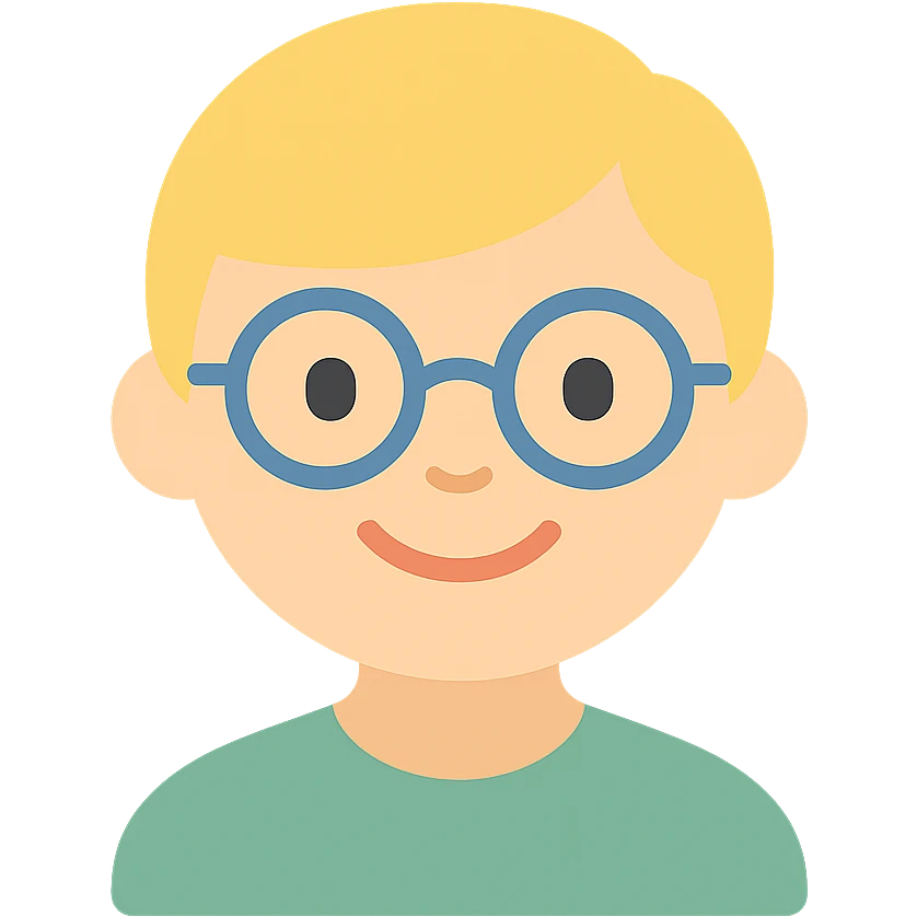 smiling blonde boy with round glasses icon emoji