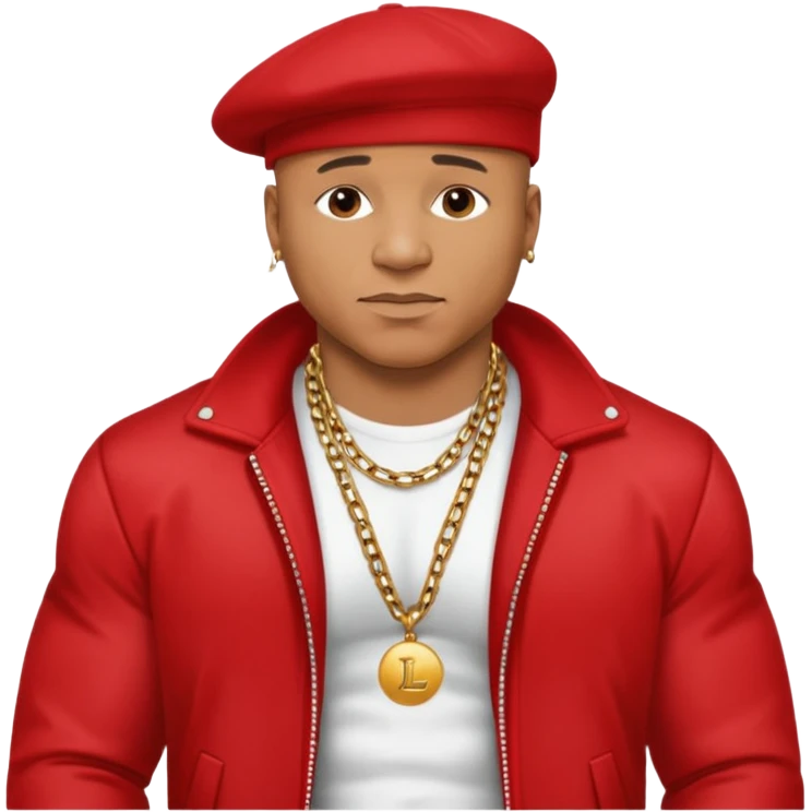 LL Cool J shirtless with necklace, red jacket emoji
