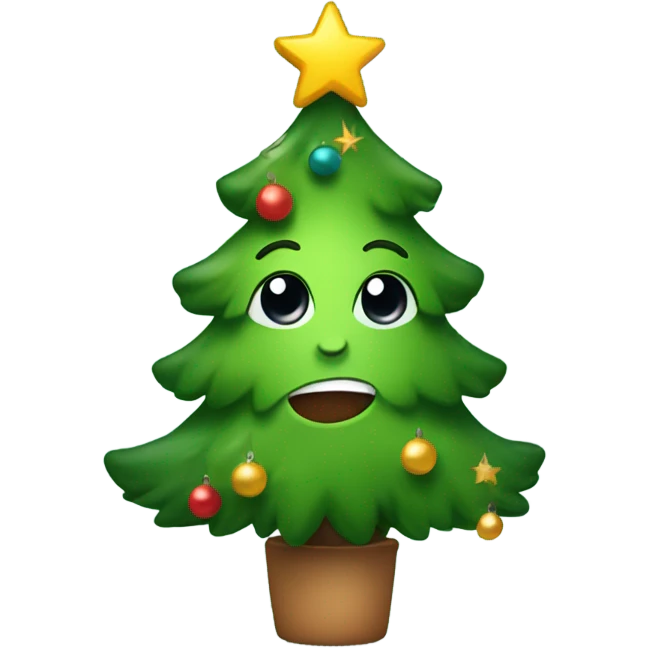 A Christmas tree with a cute face emoji
