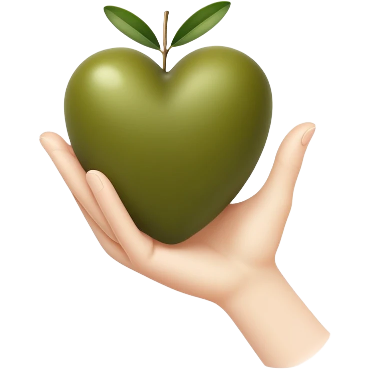 The olive heart in the hand faded emoji