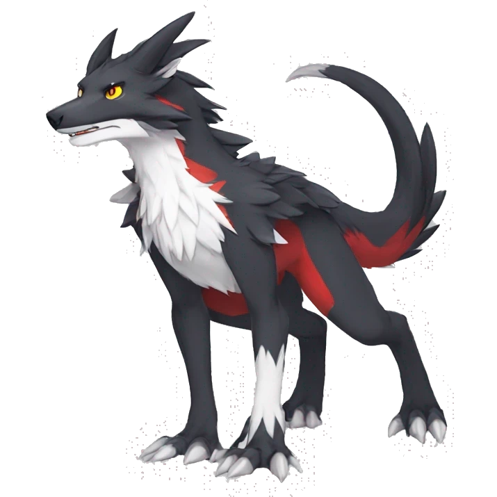 Anthro Cute cool black red white yellow nargacuga-sergal animal hybrid Fakemon full body emoji