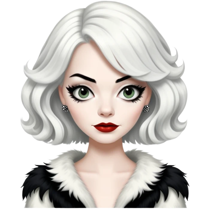 emma stone as Cruella with left side of the hair black and the other half white emoji
