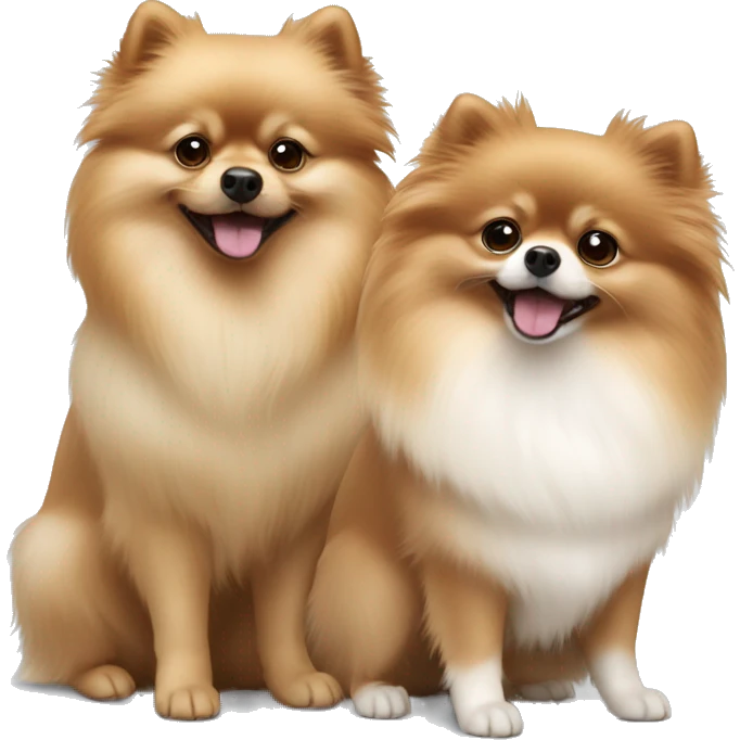 White Pomeranian and brown Pomeranian playing together  emoji