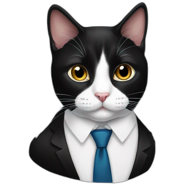 Tuxedo cat in tie, lot of black fur emoji