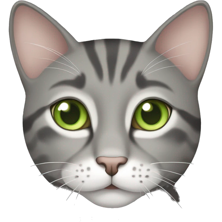 Tabby gray cat with white mouth and white nose and light green eyes emoji