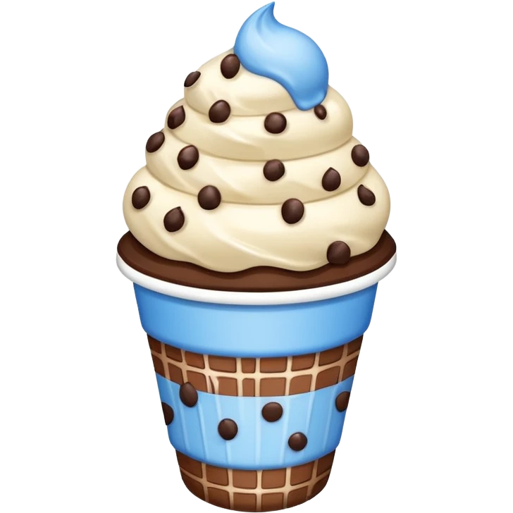 Ice cream with a chocolate chip on a top and in a cartoon white blue line cup  emoji