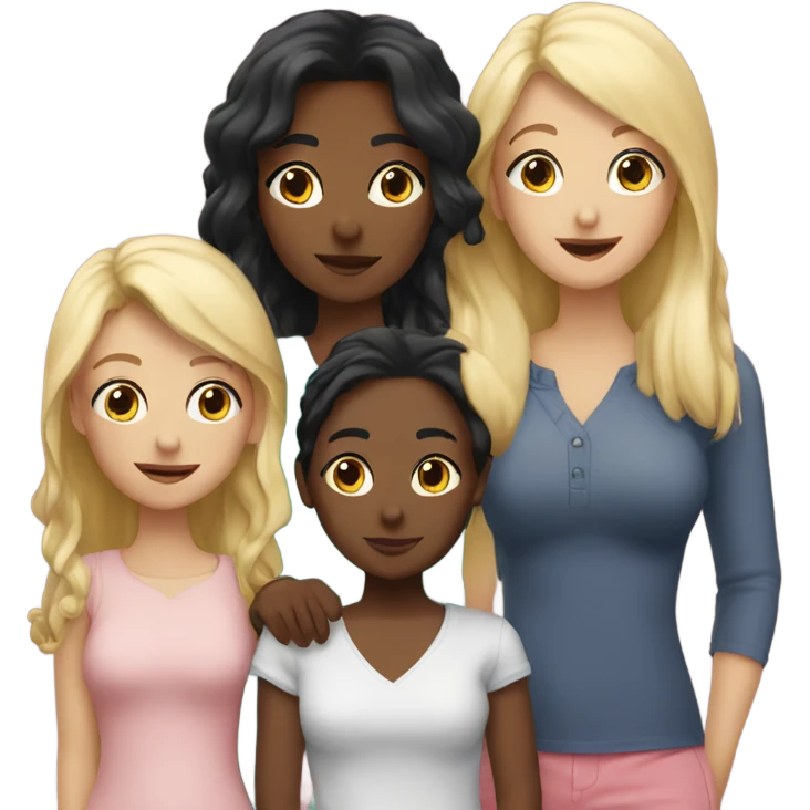 lesbian family with two black hair girls two blonde girls emoji