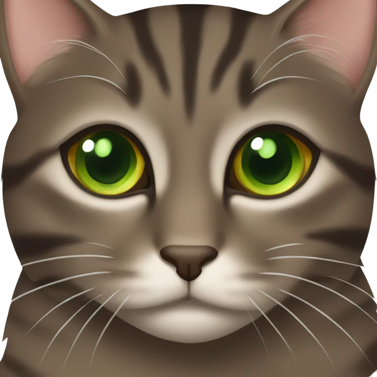 Dark brown tabby cat with brown some green eyes  emoji
