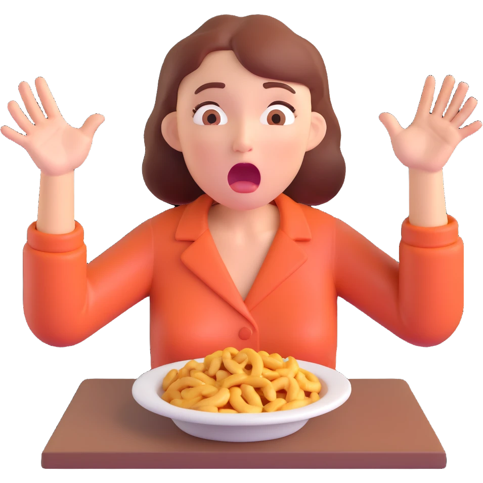 woman with drooling face and hands reaching for food, showing strong hunger emoji