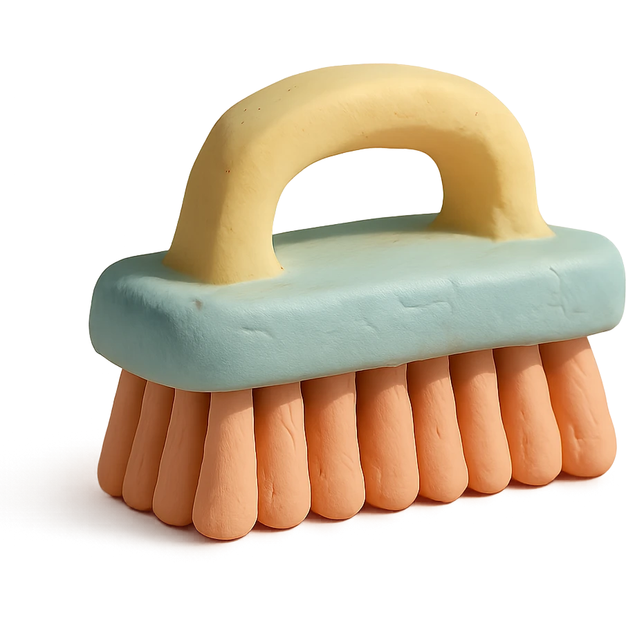 cleaning brush in claymation style, pastel colors, visible fingerprints emoji