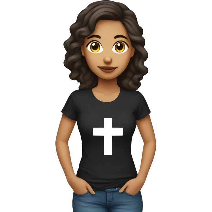 Latina girl with Catholic cross on t-shirt emoji