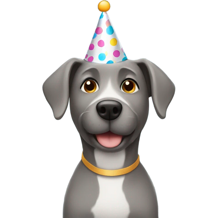 Gray dog wearing a birthday hat emoji