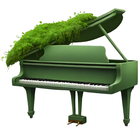 Light Green Piano with dark moss and vines growing on it emoji