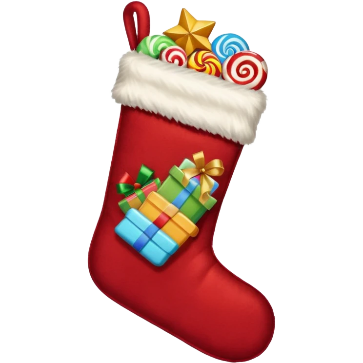 A cozy old-timey Christmas stocking full of vintage toys and candy emoji